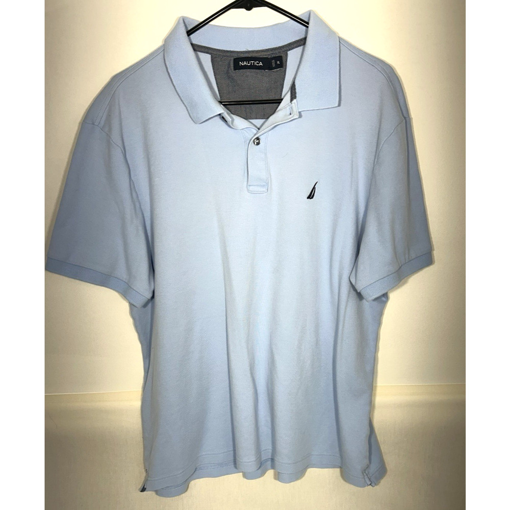 Nautica Polo Shirt Mens Size XL Light Blue Polyester Casual Short Sleeve Adult